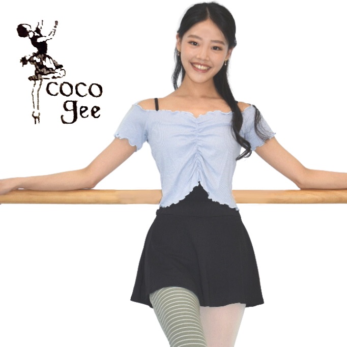 【 Cocojee / ココジ 】<br>バレエ  トップス  半袖  オフショルダー  リブ編み