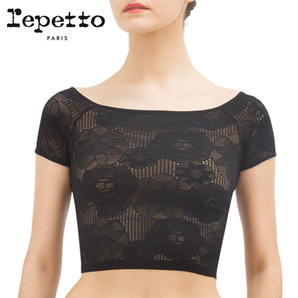 【Repetto/レペット】<br>バレエ  トップス  半袖  ストレッチレース  